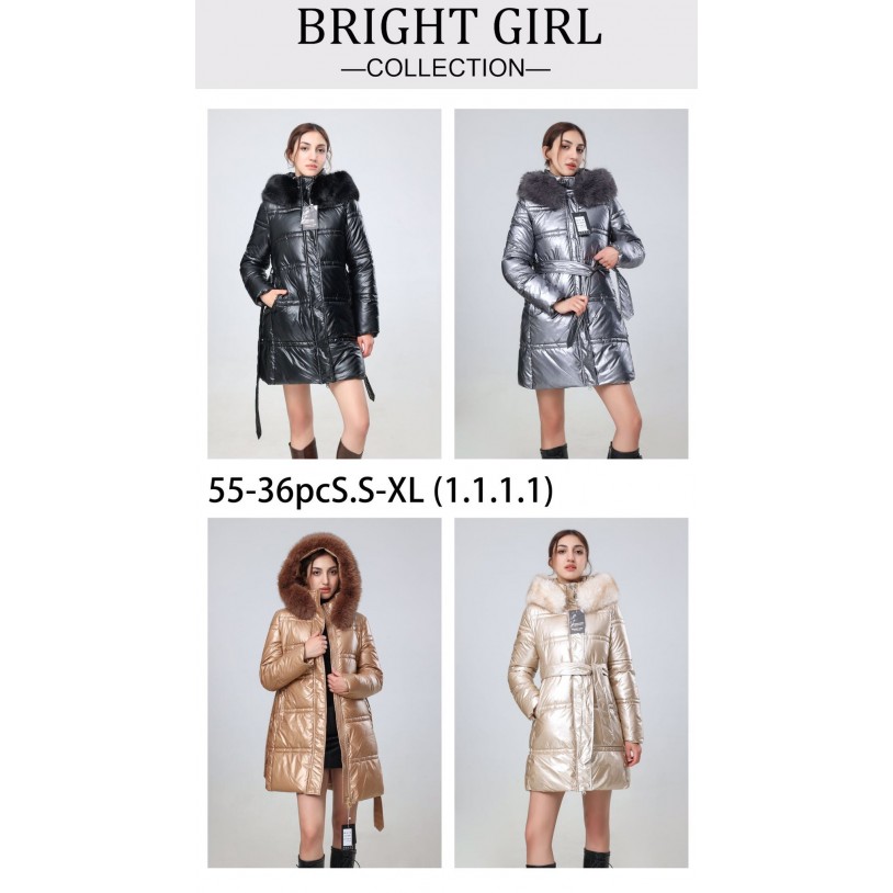 55 Women's Quilted Puffer Coat with Faux Fur Hood