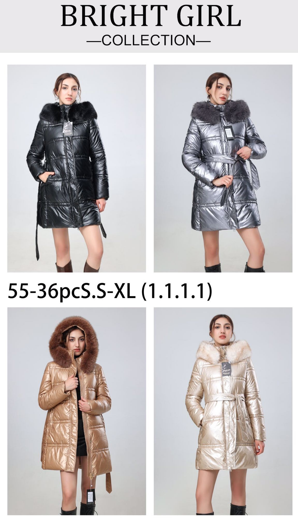 55 Women's Quilted Puffer Coat with Faux Fur Hood
