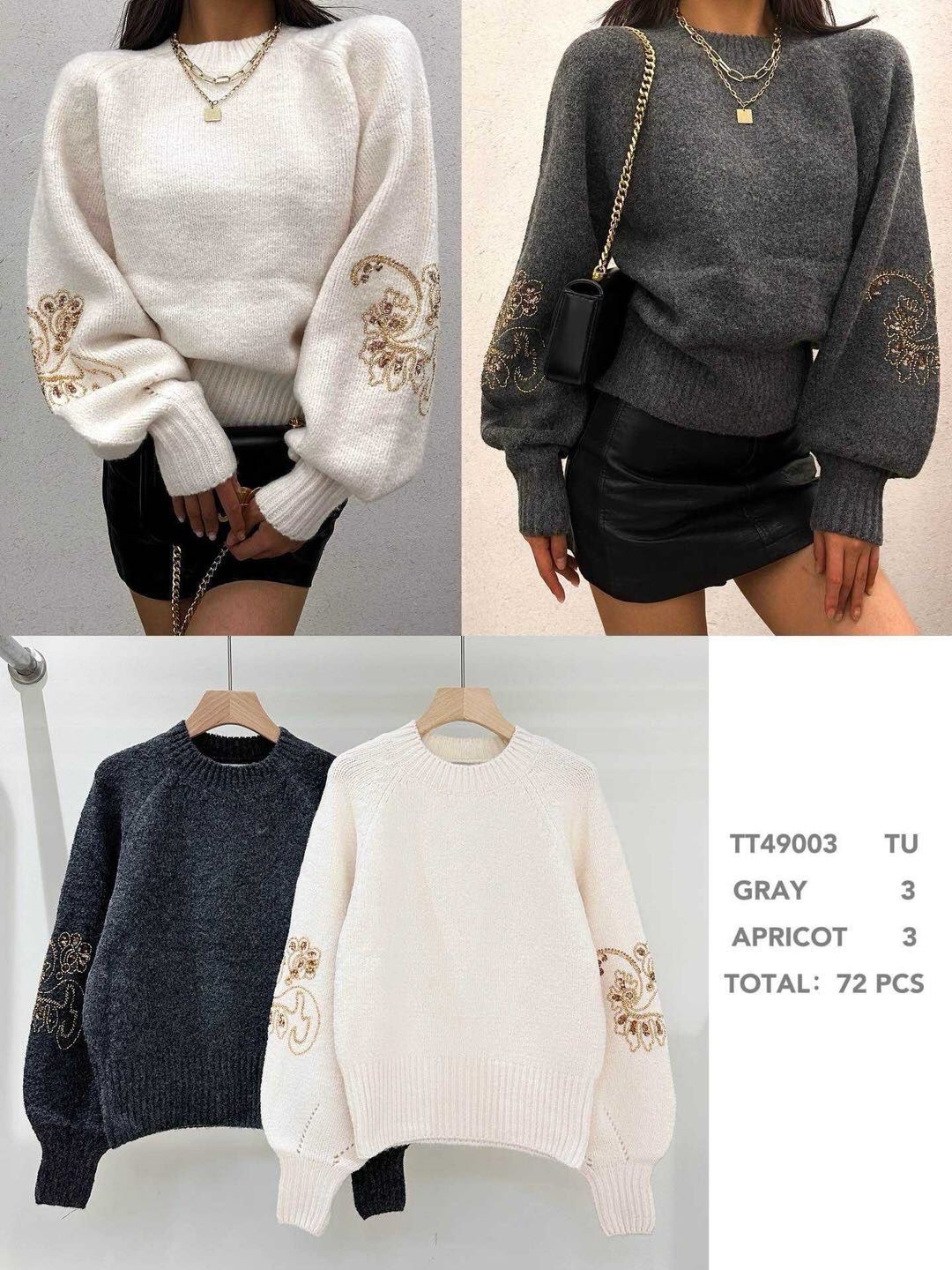 49003 Women's Embellished Balloon Sleeve Sweater